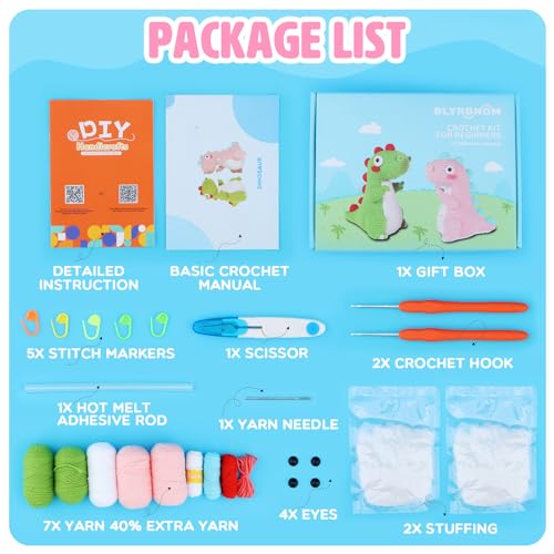 Blyrbnom Crochet Kit for Beginners Adults,Crochet Starter kit with Video Tutorials,Crochet Hook for Beginners Kids to Crochet Animal Kit,Knitting Blyrbnom