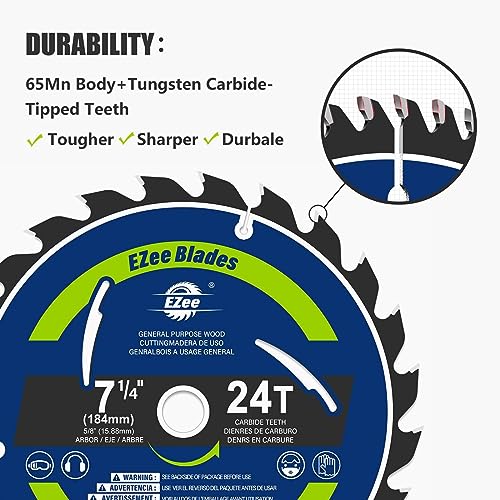 EZee Circular Saw Blades 7-1/4 Inch 24 Tooth Carbide-Tipped TCT ATB Fine Finish 7 1/4 Circular Saw Blade for Wood Cutting with 5/8"Arbor Thin Kerf EZee