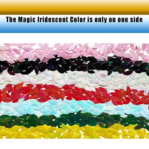 KALUCION 120 Pcs Iridescent Green Petal Mosaic Tiles, Hand Cut Stained Glass Petals, Floral Mosaic Tiles, Tiffany Glass Flower Petals Supplies Kit KALUCION