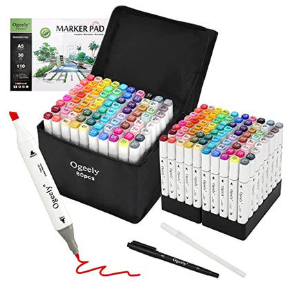 Ogeely Art Markers 60 PCS Dual Brush Pens for Coloring, Colored
