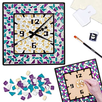 Mosaaro Glass Mosaic Tiles Kit Clock Square with Mechanism – Exclusive Art DIY GlassCraft for Adults and Teens – Creative Gift for Craft Lovers – - WoodArtSupply