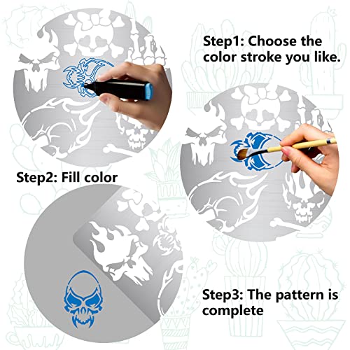 GORGECRAFT 6.3 Inch Skull Metal Stencil Stainless Steel Painting Template Journal Tool for Painting Wood Burning Pyrography and Engraving Home DIY GORGECRAFT
