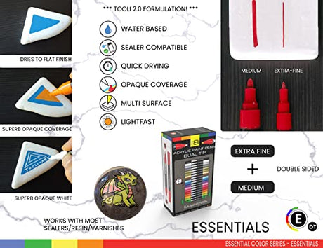 Acrylic Markers, Paint Pens Assorted Vibrant Markers for Rock Painting, Canvas, Glass, Mugs, Wood, Ceramic, Fabric, Metal, Scrapbooking. Non Toxic, TOOLI-ART