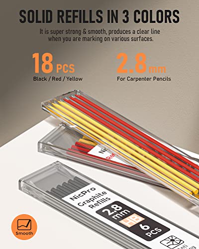 Nicpro 10 Pack Carpenter Pencil Set with Sharpener, Mechanical Carpenter Pencils with 21 Refill, Automatic Center Puncha and Carbide Scribe Tool, Nicpro