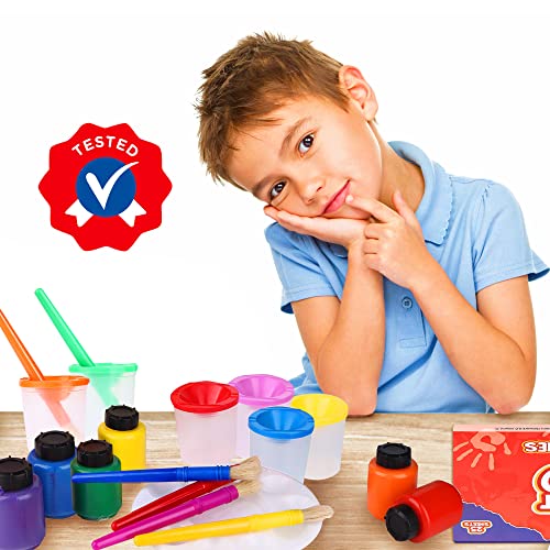 J MARK All Inclusive Toddler Painting Set - Spill Proof Paint Cups, Paint Pad, Brushes, Safe Tempera Toddler Washable Paint, Palette - Toddler Paint J MARK