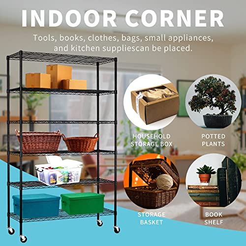 HCY Garage Shelving, 82x48x18 Metal Shelves 6 Tier Wire Shelving Unit Adjustable Heavy Duty Sturdy Steel Shelving with Casters for Pantry Garage HCY