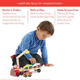 Melissa & Doug Magnetic Car Loader Wooden Toy Set With 4 Cars and 1 Semi-Trailer Truck - Crane Wooden Toy, Vehicle Toys For Kids Ages 3+ Melissa & Doug
