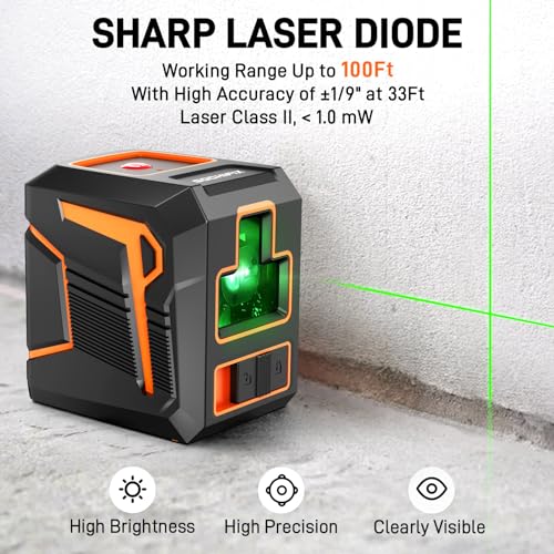 Laser Level GOCHIFIX Self Leveling Cross Line Laser 100ft Green Cross Laser Level with Manual Mode IP54 Waterproof for Picture Hanging and GOCHIFIX