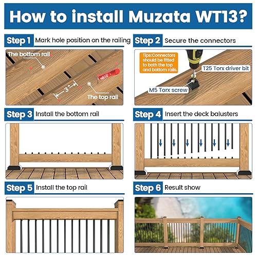 Muzata 50 Pack 36"x3/4" Aluminum Deck Balusters Square Black Deck Railing Stair Porch Staircase Spindles for Wood and Composite Deck, WT13 Muzata