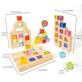 Woodtoe Wooden Building Blocks Set for Kids, 36 PCS Rainbow Acrylic Gem Cubes Blocks - 3 Wood House, Montessori Stacking Toy for Toddlers, Woodtoe