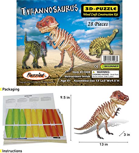 Puzzled T-Rex 3D Jigsaw Puzzle (28-Piece), 13 x 3 x 9.5 Puzzled