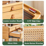 Dressing Table with Mirror and Drawers Bamboo Vanity with Stool Makeup Vanity Table Genuine Leather Handles Comfortable to Touch Silent Slide No QQB