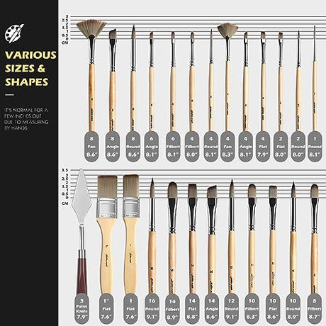 Acrylic Paint Brush Set, Golden Maple 25 PCS Paint Brushes for Acrylic Painting Oil Watercolor & Canvas,Enhanced Synthetic Brush Set with Cloth Roll golden maple