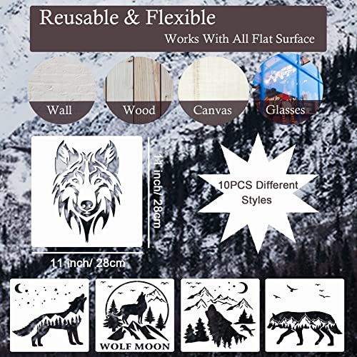 11 Pcs Deer Stencils Forest Mountain Tree Deer Head Stencils for Wood Burning Stencil Template Stencils for Painting on Wood Crafts Home Decors Huahui