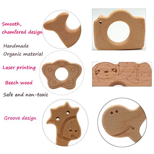 Nature Baby Teething Toys 11pc Wooden Teether Montessori Toys Wood Teether Rings Organic Infant Teether Handmade Pendant Set Shower Gift (Type 1) Alenybeby