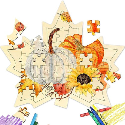 Blank Puzzle Maple Shape with 40 Pieces to Draw on, Make Your Own Fall Leaf Puzzle, Blank Wooden Jigsaw Puzzles with Puzzle Tray for Crafts & DIY,