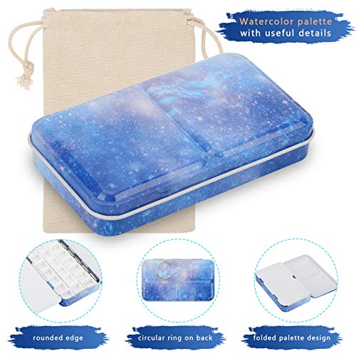 PEVART Empty Watercolor Palette, Metal Empty Watercolor Tin Palette Paint Case with Fold Out Palette with 50 Empty Half Pans for DIY Painting Tray PEVART