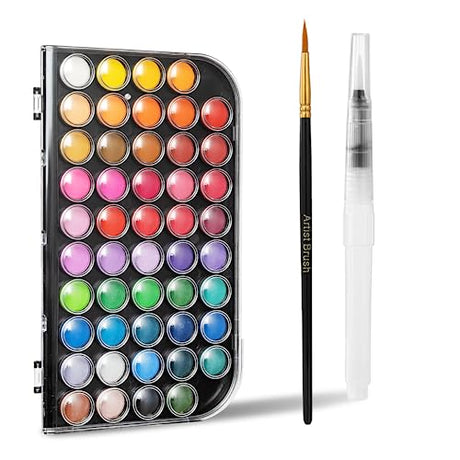 GETHPEN Watercolor Paint, 48 Colors Washable Watercolor Paint Set with a Brush a Refillable Water Brush Pen and Palette, Non-toxic Water Color Paints GETHPEN