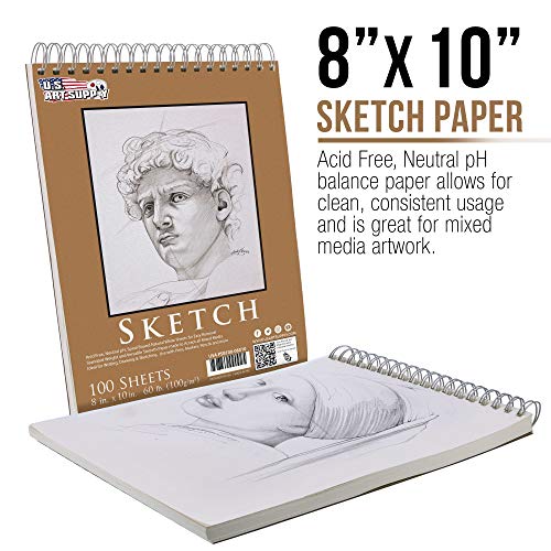 U.S. Art Supply 8" x 10" Top Spiral Bound Sketch Book Pad, Pack of 2, 100 Sheets Each, 60lb (100gsm) - Artist Sketching Drawing Pad, Acid-Free - U.S. Art Supply