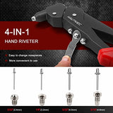 HAUTMEC Pop Rivet Gun,360° Swivel Head Hand Rivet Tool with 4 Manual Interchangeable Rivet Heads HT0128-HR HAUTMEC