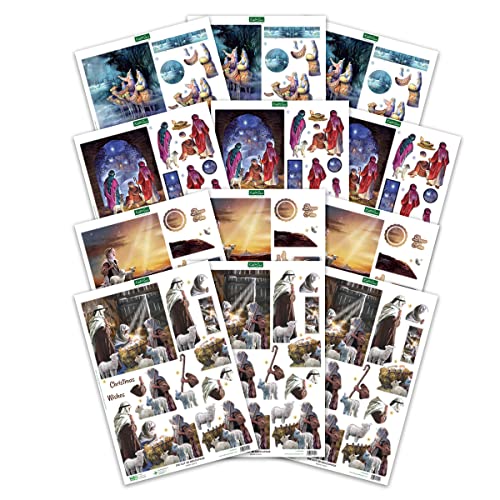 Katy Sue Nativity-Themed Paper Tole 3D Die Cut Decoupage Selection Pack. Contains 12 Die-Cut Sheets in Letter Size (4 Designs, 3 Copies of Each - WoodArtSupply