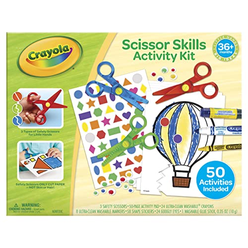 Crayola Toddler Scissor Skills Activity Kit, 3 Count Safety Scissors and Craft Supplies, Gift for Kids, Ages 3, 4, 5 Crayola