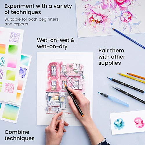 Arteza Watercolor Painting Art Set, Real Brush Pens 24 and Foldable Canvas Paper Bundle, DIY Kit Art Supplies for Artists & Hobby Painters ARTEZA