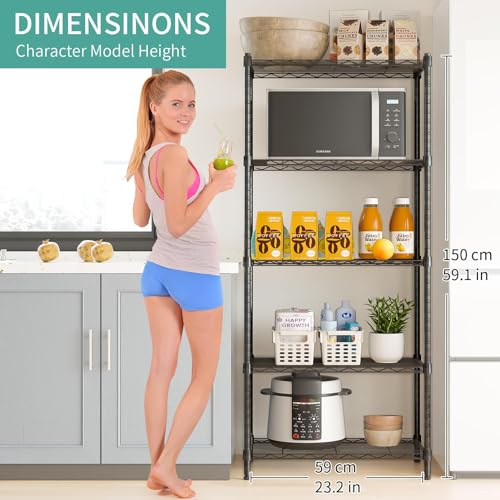 ALVOROG 5 Tier Shelves for Storage Shelving Units and Storage Heavy Duty Metal Storage Shelf Wire Rack Shelving Adjustable Kitchen Shelf Garage ALVOROG