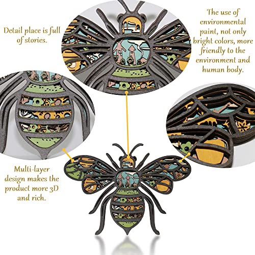 CmayAlgc 3D Wooden Bee Sculpture - Rustic Forest Decor for Home and Office CmayAlgc