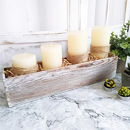 1 Pcs Wood Planter Box Rectangle Whitewashed Wooden Rectangular Planter Decorative Rustic Wooden Box with Inner Plastic Box - 17.3" L x 3.9" W x 3.9"