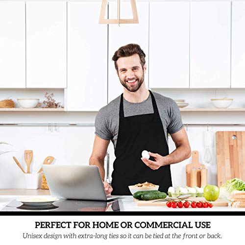 GREEN LIFESTYLE 12 Pack Bib Apron - Unisex Black Aprons, Machine Washable Aprons for Men and Women, Kitchen Cooking BBQ Aprons Bulk (Pack of 12, No GREEN LIFESTYLE