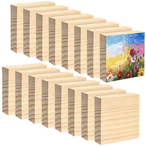 16 Pack Unfinished Wood Blocks for Crafts, 4 X 4 X 1 Inch Pine Wood Board Wooden Square Blocks Craft Panels for Art and Crafts, Engraving, Painting,