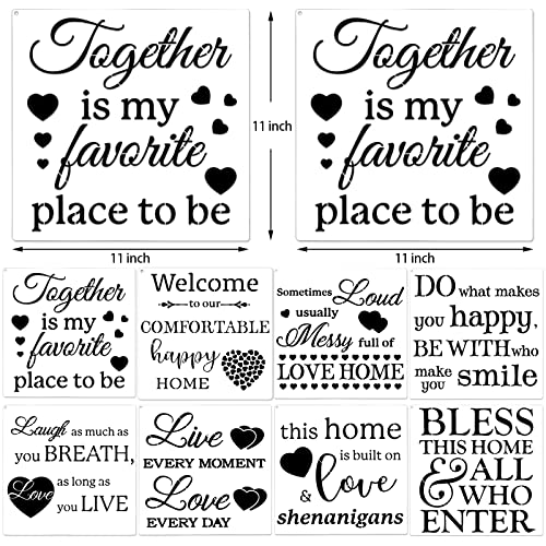 16 Pieces Inspirational Word Stencils Family Sign Stencils Reusable Stencils Love Home Template with Metal Open Ring for Painting on Wood, Porch, Front Door, Wall Decor (11.02 x 11.02 Inch)