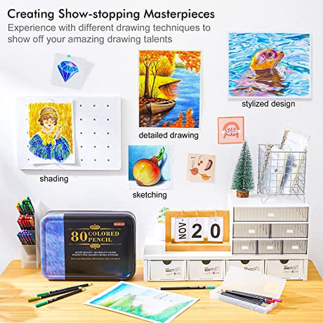 80 Colored Pencils, Shuttle Art Soft Core Coloring Pencils with Coloring Book, Sketch Pad and Sharpener, Premium Color Pencils for Adult Coloring, Shuttle Art