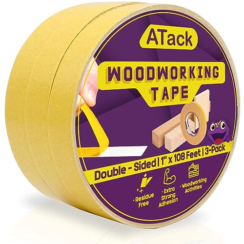 ATack Double-Sided Woodworking Tape, 1-Inch by 36-Yards (3-Pack) Double Face Turner Tape for CNC and Wood Template- Removable, Residue-Free and ATack