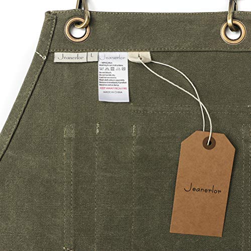 Jeanerlor - 16oz Water-Resistant Work Hairdresser Canvas Aprons for Women Painting Garden Tool Apron with Pockets（Olive Green） Adjustable S to M - WoodArtSupply