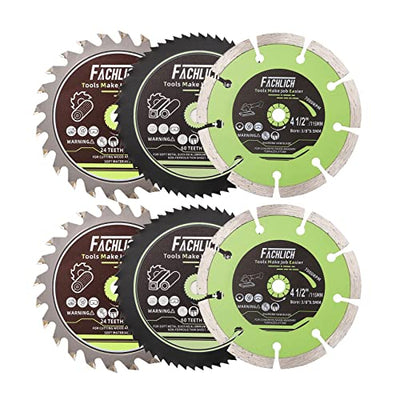 FACHLICH 4-1/2" Circular Saw Blades Set,6pcs HSS/TCT/Diamond Saw Blades for Cutting Wood Metal Plastic Tile 3/8 inch Arbor