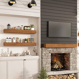 ROOREVO Wall Floating Shelves, Rustic Wood Shelf for Wall Mounted - Wooden Handmade Shelves for Bathroom Kitchen Livingroom(Walnut, 36 Inch - 2 Pack) ROOREVO