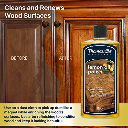 THOMASVILLE LEMON OIL POLISH - Natural Lemon Scented Wood Cleaner & Furniture Polish, Cleans, Renews, Restores & Rejuvenates Wood Surfaces, Protects - WoodArtSupply