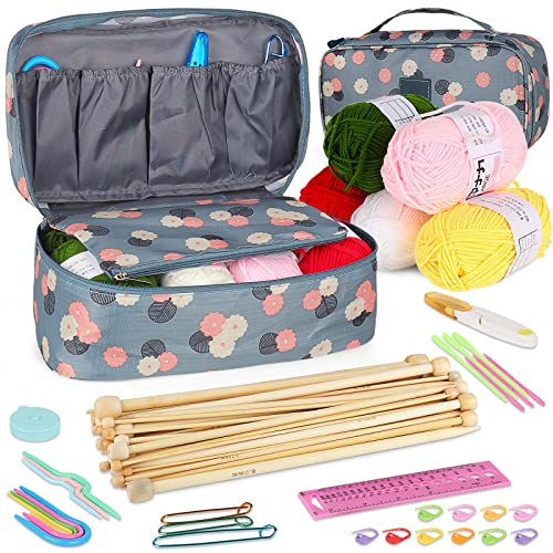 Coopay Knitting Kit 71 PCS Knitting Needles Set, Knitting Kit for Beginners Adults 2mm-10mm Straight Single Pointed Bamboo Knitting Needles with Coopay
