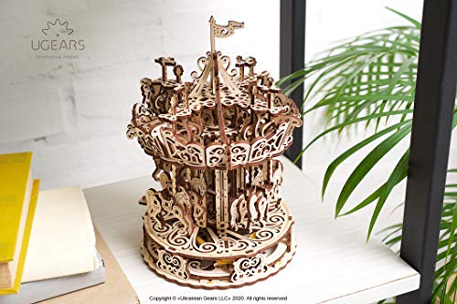 UGEARS Carousel Wooden Mechanical 3D Model Self-Assembling Craft DIY Kit Adult and Teens Puzzle Gift