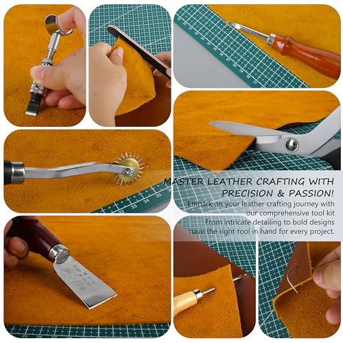 Leather Working & Sewing Tools Kit - Leather Tooling Kit with 72 Pcs for Sewing Punching Carving Stamping & Cutting with Storage Bag for Leather - WoodArtSupply