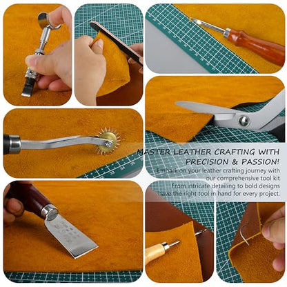 Leather Working & Sewing Tools Kit - Leather Tooling Kit with 72 Pcs for Sewing Punching Carving Stamping & Cutting with Storage Bag for Leather - WoodArtSupply