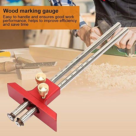 Antilog Wood Marking Gauge, Stainless Steel Woodworking Double Head Scriber Ruler Marking Gauge Wood Scribe Tool Carpentry Antilog