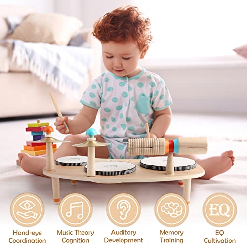 Kids Drum Set for Toddlers 1-3, All in One Musical Instruments - Wooden Musical Toys - Montessori Sensory Toys for 1 Year Old - Birthday Gifts for Vanplay