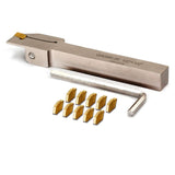 OSCARBIDE 1/2" Shank Nickel Plated Indexable Lathe Grooving Parting Holder Heavy Duty with 10 Pieces GTN-2(QC1402) Carbide Inserts QA08R-20 Right OSCARBIDE