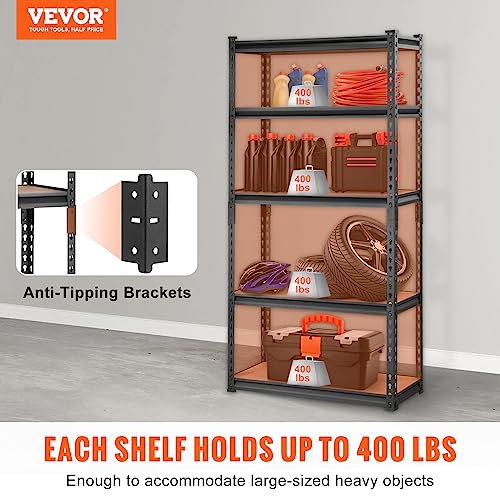 VEVOR Storage Shelving Unit, 5-Tier Adjustable, 2000 lbs Capacity, Heavy Duty Garage Shelves Metal Organizer Utility Rack, Black, 30" L x 12" W x 60" - WoodArtSupply