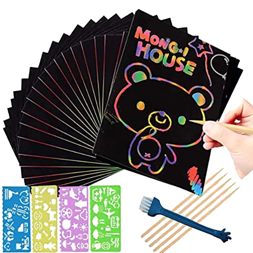 pigipigi Art Crafts Set for Kids: 60 Pcs Rainbow Scratch Paper Art