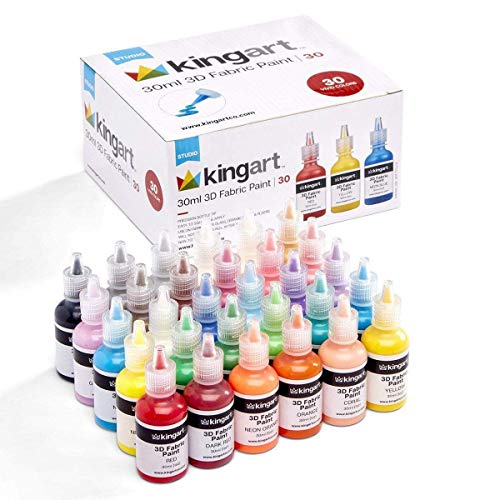 KINGART Permanent Fabric Paint, Set of 30 Colors, 30ml Bottles, Washer & Dryer Safe, Textile Paint for Clothes, T-Shirts, Jeans, Bags, Shoes, Art and KINGART