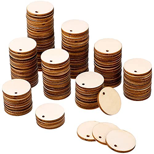 200 Pieces Unfinished Blank Wood Circle Pendants Round Disc Circle Wood Pieces Round Wooden Disk with Hole Small Wooden Pendant for Craft Decoration - WoodArtSupply